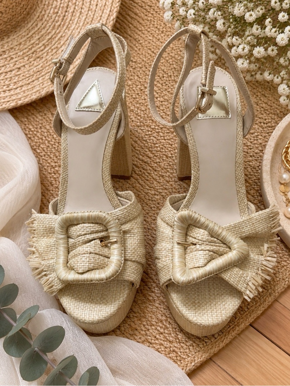 Tobias Cream Raffia Platform Sandals